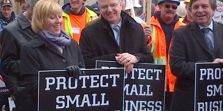 MPP Jim McDonell joined protesters to oppose the Provincial Liberals Bill 119.