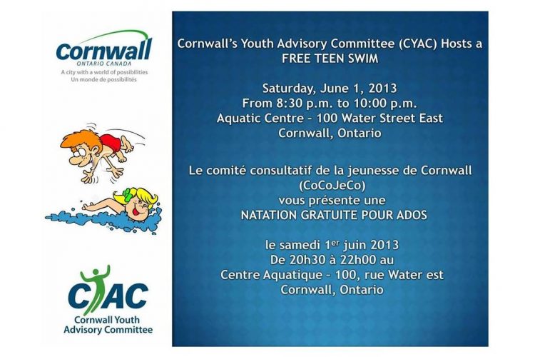 Free Teen Swim Cornwall Ontario