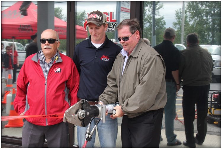 Pictured from left are Councillor Richard Waldroff, Dylan Prendergast, M&L Supply, Retail Manager and Mayor Bryan McGillis