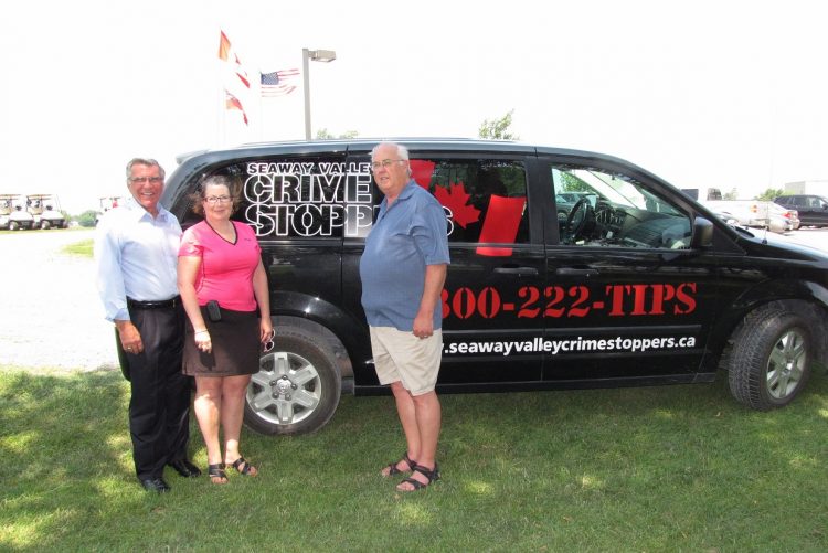 Photo from left to Right:
MP Guy Lauzon, Karen Hurley Program Consultant, Frank McDonald Chair Seaway Valley Crime Stoppers