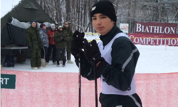 Paul-André Moncrieff, who recently placed 3rd in his category at the Eastern Ontario Area Biathlon Competition, is seen above at the start line. He will be representing Eastern Ontario at the upcoming Provincial competition.