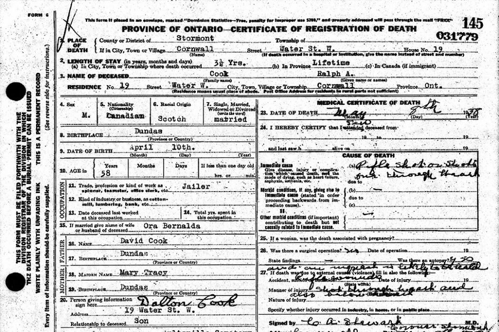 Jail Governor Death Certificate