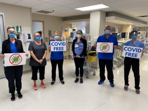 Staff in the Critical Care Unit celebrate having no COVID-19 patients for the first time since last year