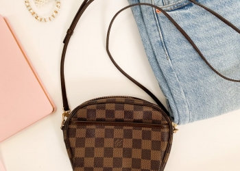 brown and black checkered handbag