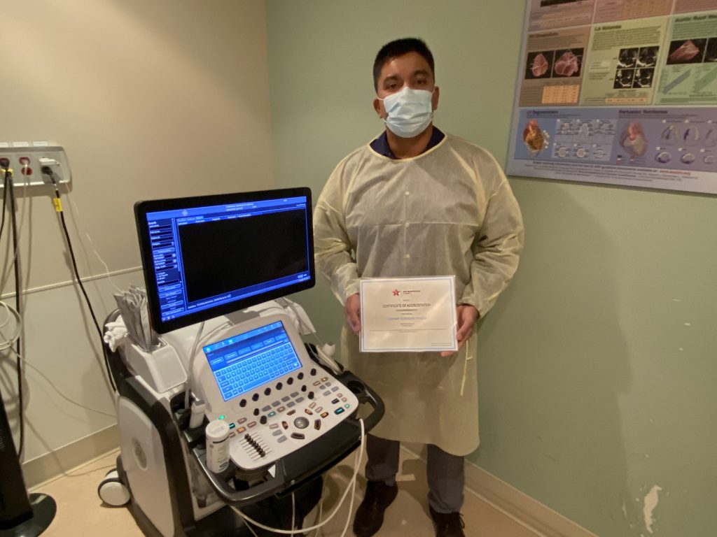Dr. Kamal Sharma, Medical Director of Echocardiography at CCH, holds the Certificate of Accreditation from AC Diagnostics