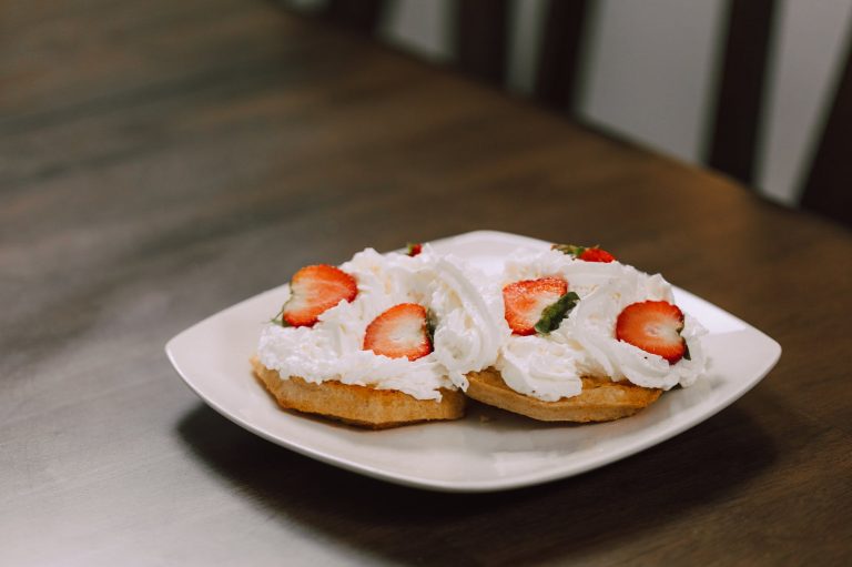 yummy icing garnished on waffles