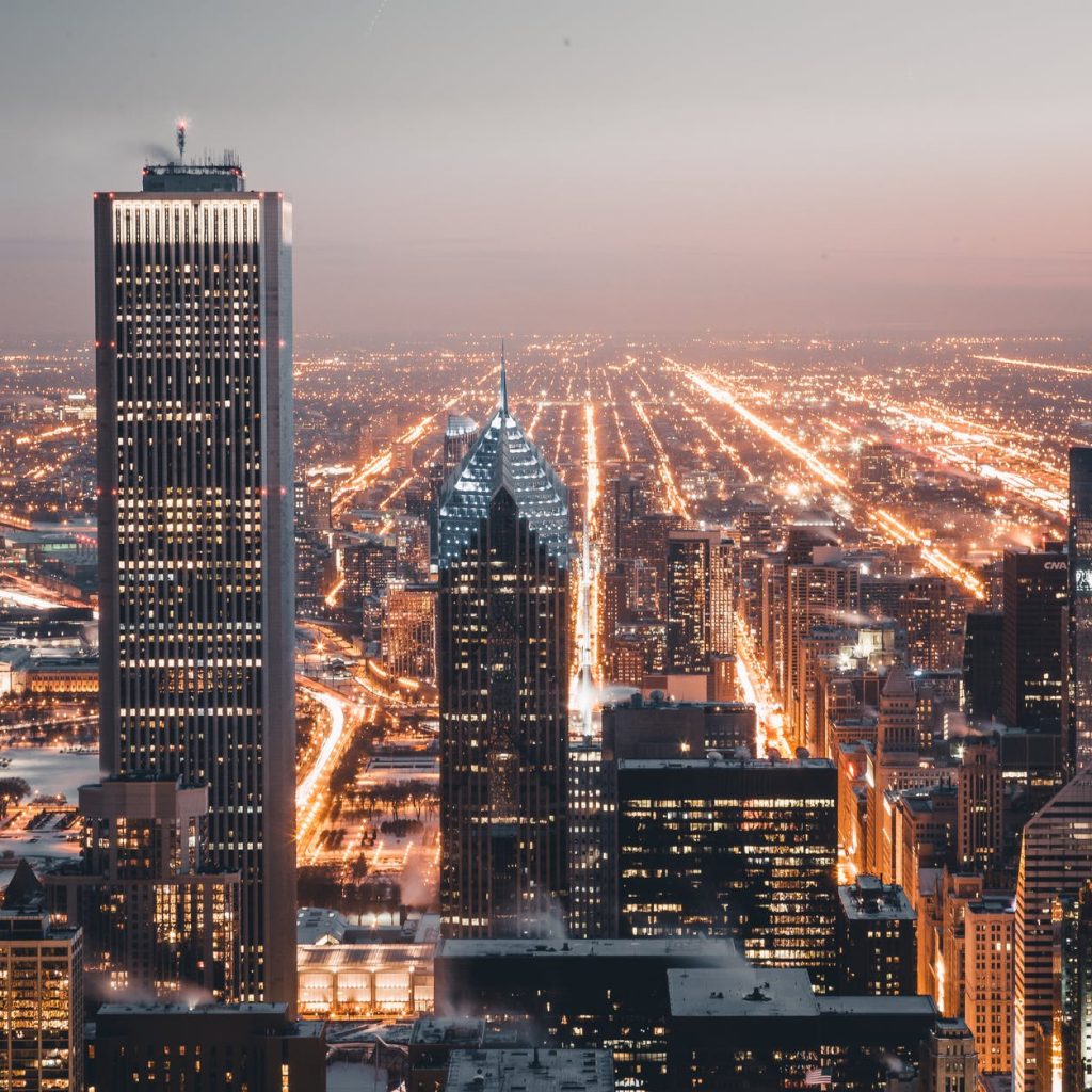 gray high rise building at night