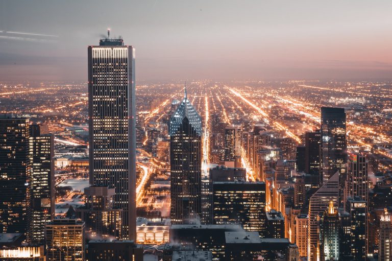 gray high rise building at night