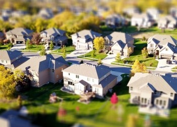 high angle shot of suburban neighborhood
