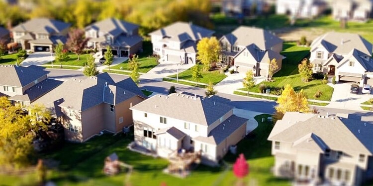 high angle shot of suburban neighborhood