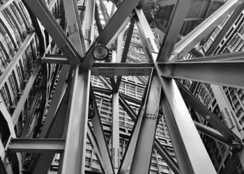 grayscale photography of scafoldings