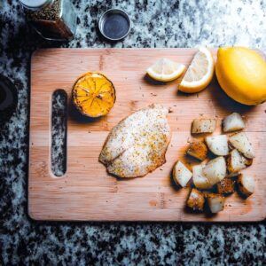 sliced lemon on board