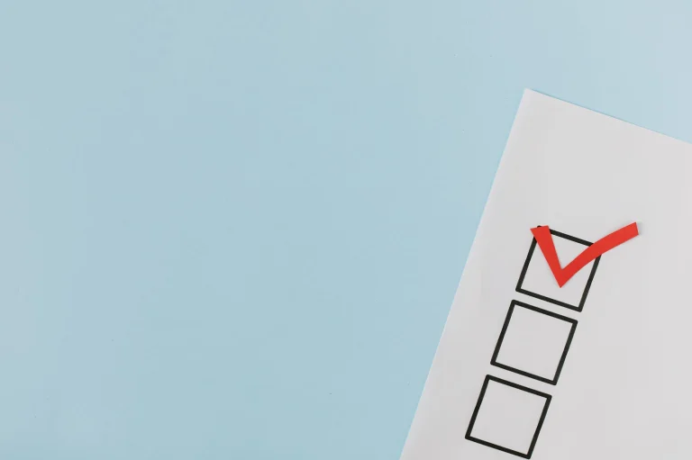 red check mark on box in close up view