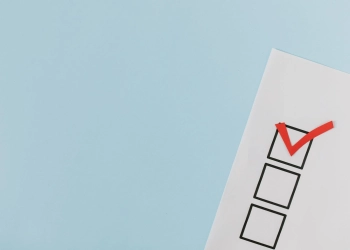 red check mark on box in close up view