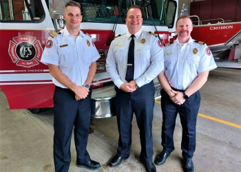 (Left to right) Cornwall Fire Service Deputy Chief Leighton Woods, Chief Matthew Stephenson and Deputy Chief Addison Pelkey. — photo City of Cornwall