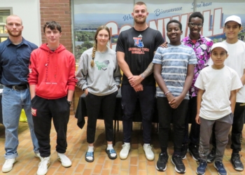 From left to right: Reid Baker - Seaway Summer Camp, Tavish Mason  - Bijou Box, Tiffany Hill - Tenacity Hockey, Kurt Dillon - Strikeout Squad, Oluwademilade (Demi) Sobanjo and support team - Mind Mosaic, Mehdi and Souhail Agouzoul - Pop N Fluff. Missing is Rebecca Reed - Gengarry Agribots