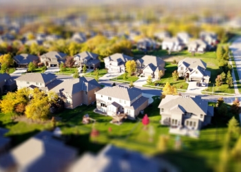 high angle shot of suburban neighborhood