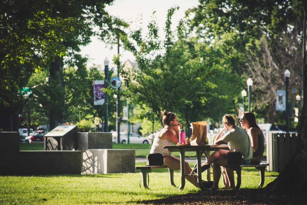 People sitting in a park.