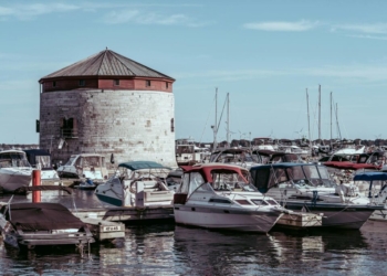 Shoal Tower and Boats in Harbour, Kingston, Ontario, Canada