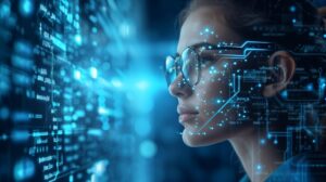 IT woman specialist working with AI algorithms. Digital technology concept.