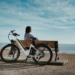 man in black shirt sitting on brown wooden bench beside black and white bicycle during daytime
