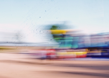a blurry photo of a train on a track