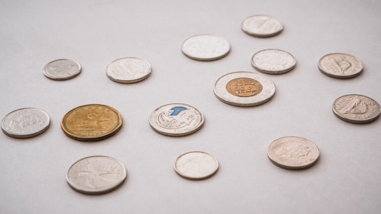 a bunch of different types of coins on a table