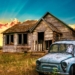 car, abandoned house, old house