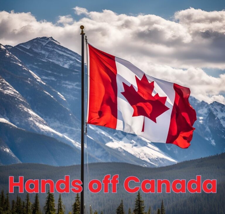 Canadian Flag "Hands off Canada" text