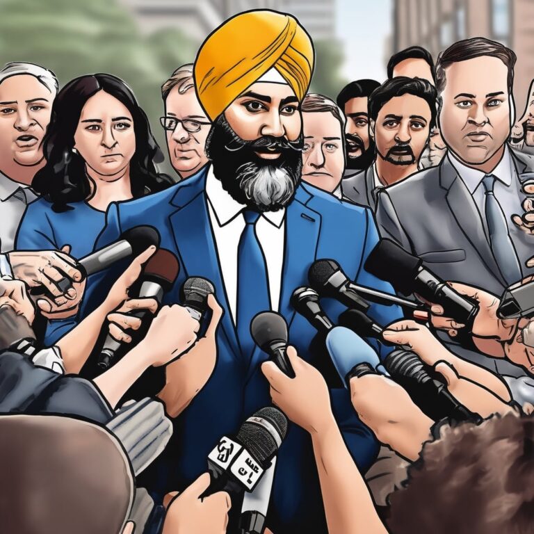 cartoon of Jagmeet Singh being interviewed by reporters