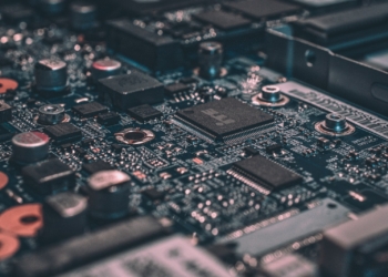 macro photography of black circuit board