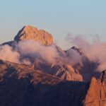 Jagged mountain peaks bathed in golden hour light