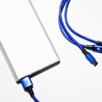 white and blue coated wires