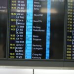 a large screen displaying a flight schedule at an airport