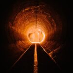 tunnel with light turned on during night time