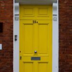 yellow wooden door is close