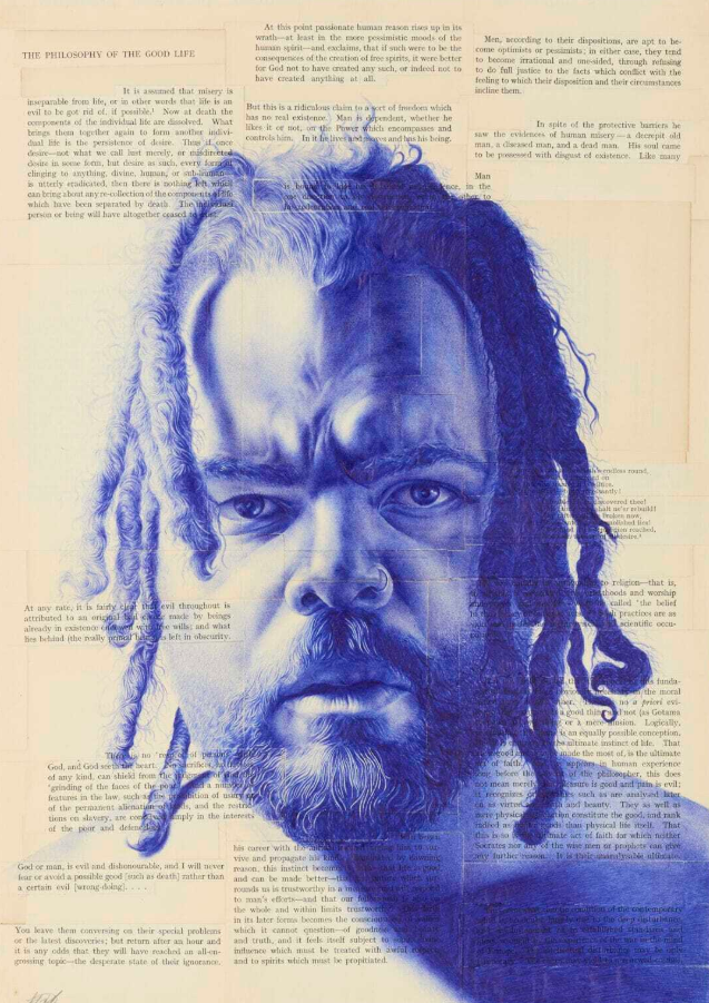 Habib Hajallie, This Mind Hath Demolition Reached, 2025, ballpoint pen on antique texts. All images © Habib Hajallie, courtesy of Larkin Durey