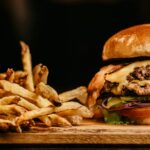 burger with fries