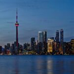 Toronto skyline seen across the water in Ontario, Canada