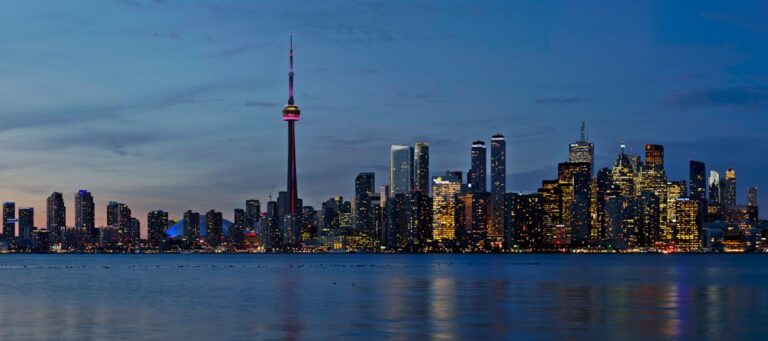 Toronto skyline seen across the water in Ontario, Canada