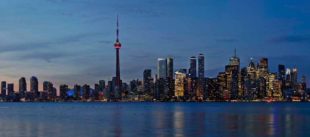 Toronto skyline seen across the water in Ontario, Canada
