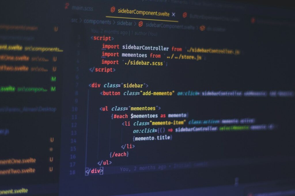 Svelte code displayed on a dark computer screen in a code editor