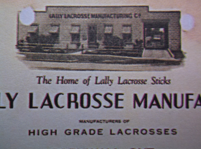 Letterhead for THE LALLY LACROSSE MANUFACTURING COMPANY, depicting their concrete block Cumberland St. factory, built in 1920 and now occupied by J.F. Markell Homes